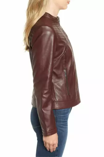 women's burgundy lambskin leather biker jacket premium quilted design