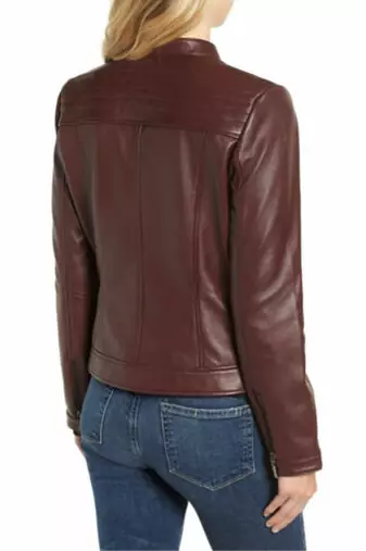 women's burgundy lambskin leather biker jacket premium quilted design