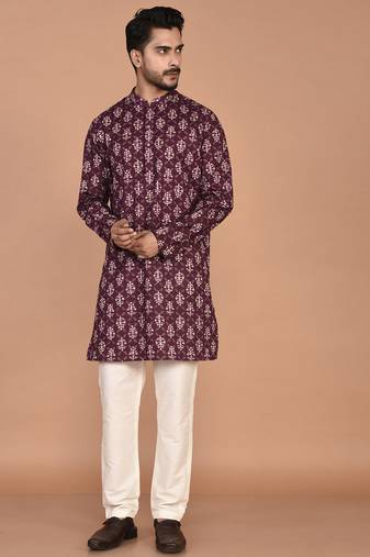 Men's floral printed cotton straight  kurta
