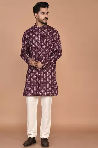 Men's floral printed cotton straight  kurta
