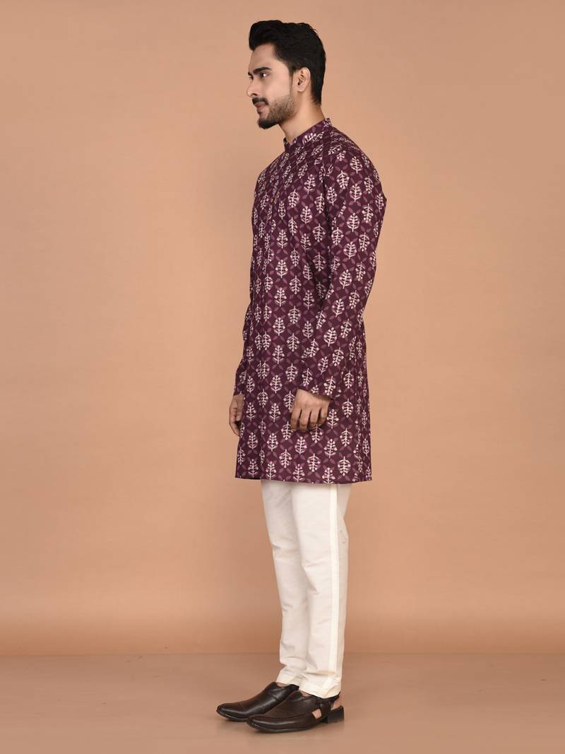 Men's floral printed cotton straight  kurta