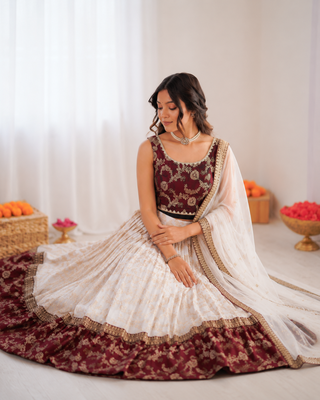 off white jacquard coding sequin lehenga choli set 2