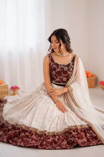 off white jacquard coding sequin lehenga choli set