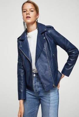 women's blue lambskin leather jacket classic zip up style 1