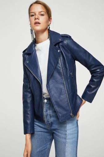 women's blue lambskin leather jacket classic zip up style