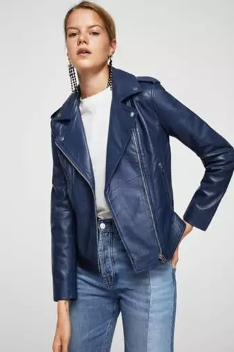 women's blue lambskin leather jacket classic zip up style