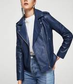 women's blue lambskin leather jacket classic zip up style