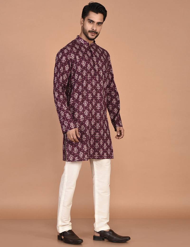 Men's floral printed cotton straight  kurta