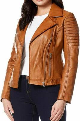 women's brown premium lambskin leather jacket premium quilted design 1