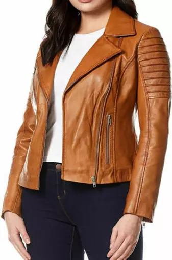 women's brown premium lambskin leather jacket premium quilted design
