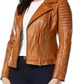 women's brown premium lambskin leather jacket premium quilted design