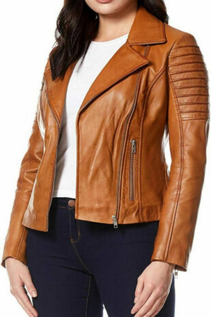 women's brown premium lambskin leather jacket premium quilted design