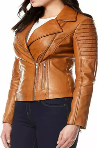 women's brown premium lambskin leather jacket premium quilted design