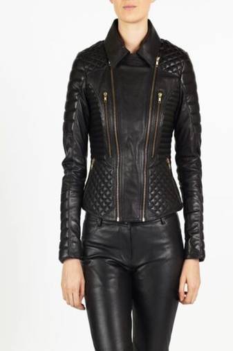 women's black lambskin leather biker jacket premium quilted design refined