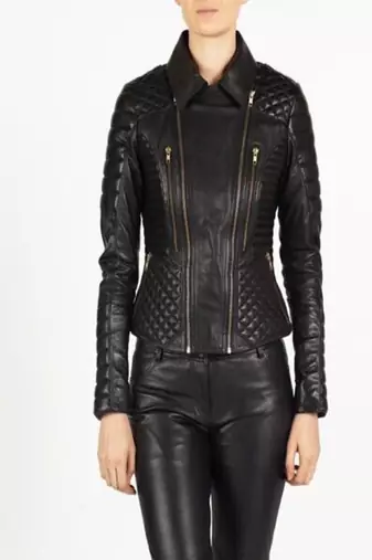 women's black lambskin leather biker jacket premium quilted design refined