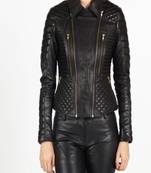 women's black lambskin leather biker jacket premium quilted design refined