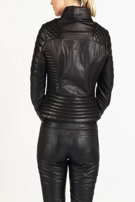 women's black lambskin leather biker jacket premium quilted design refined 2