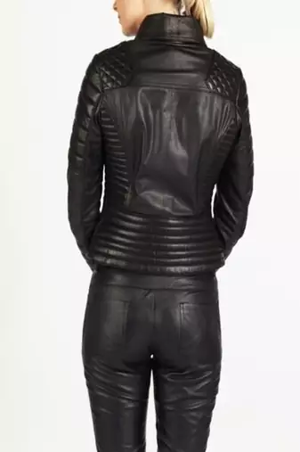 women's black lambskin leather biker jacket premium quilted design refined