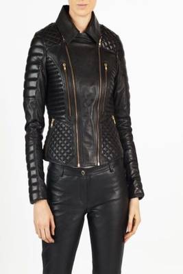 women's black lambskin leather biker jacket premium quilted design refined 3