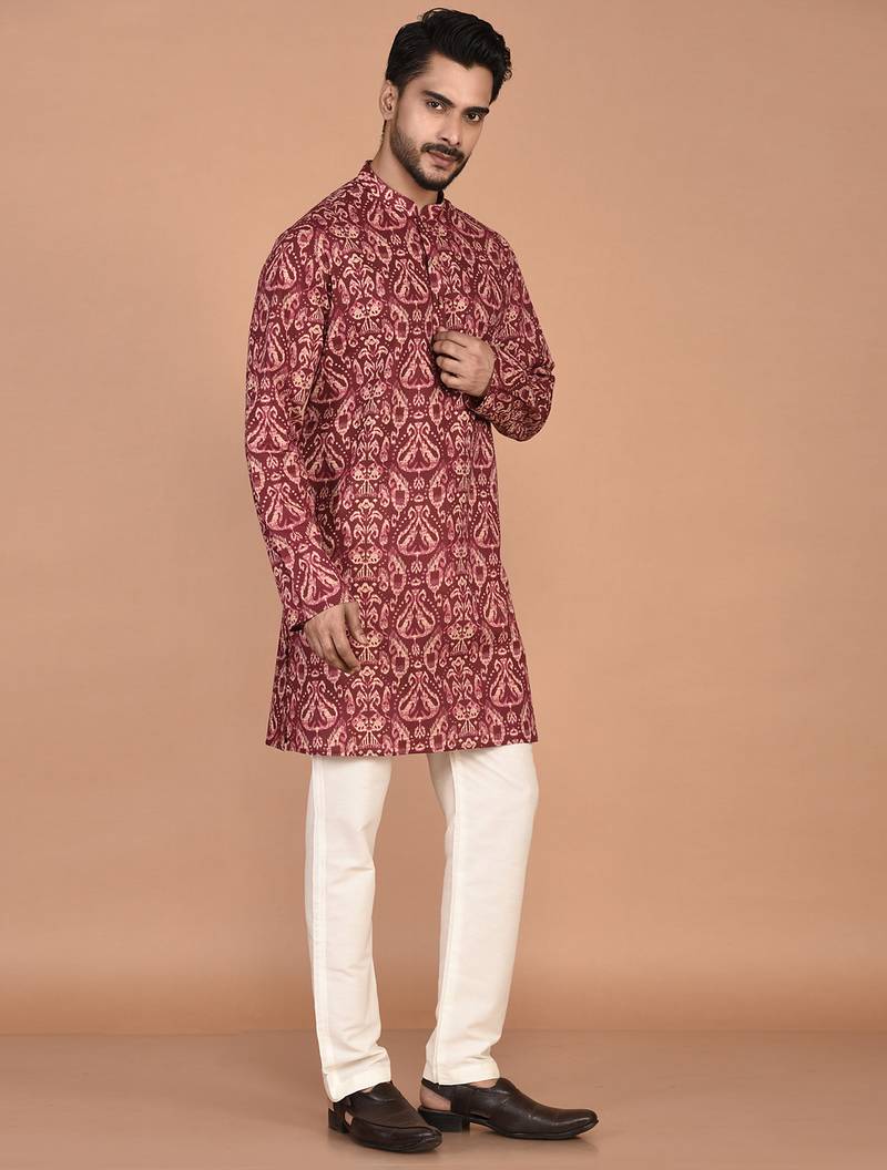 Men's  paisley print cotton kurta