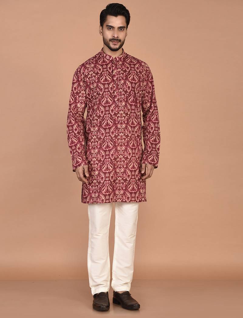 Men's  paisley print cotton kurta