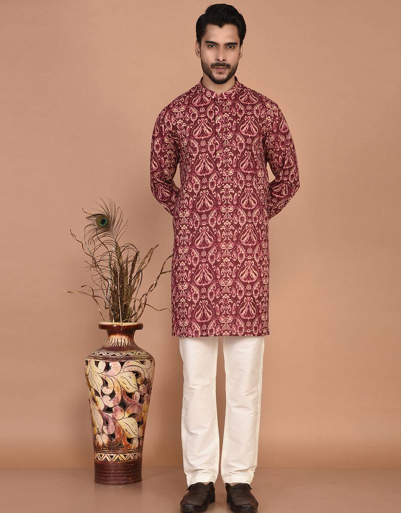 Men's  paisley print cotton kurta