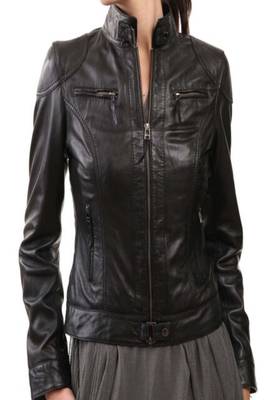 women's black premium lambskin leather jacket adjustable belted waist exclusive 2