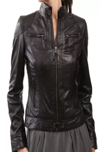 women's black premium lambskin leather jacket adjustable belted waist exclusive