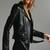 women's black premium lambskin leather jacket adjustable belted waist modern