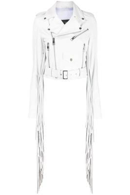 women's white premium lambskin leather jacket fringed western design premium 4