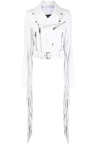 women's white premium lambskin leather jacket fringed western design premium