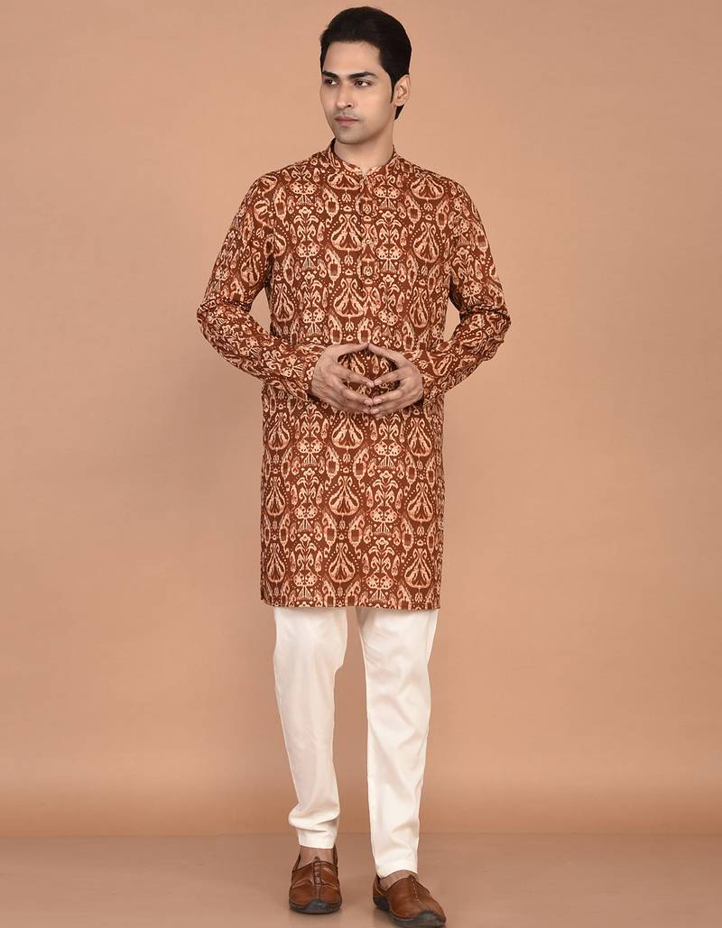Men's  paisley print cotton kurta