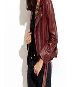 women's burgundy premium lambskin leather jacket adjustable belted waist