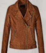 women's brown premium lambskin leather jacket asymmetrical zip closure exclusive