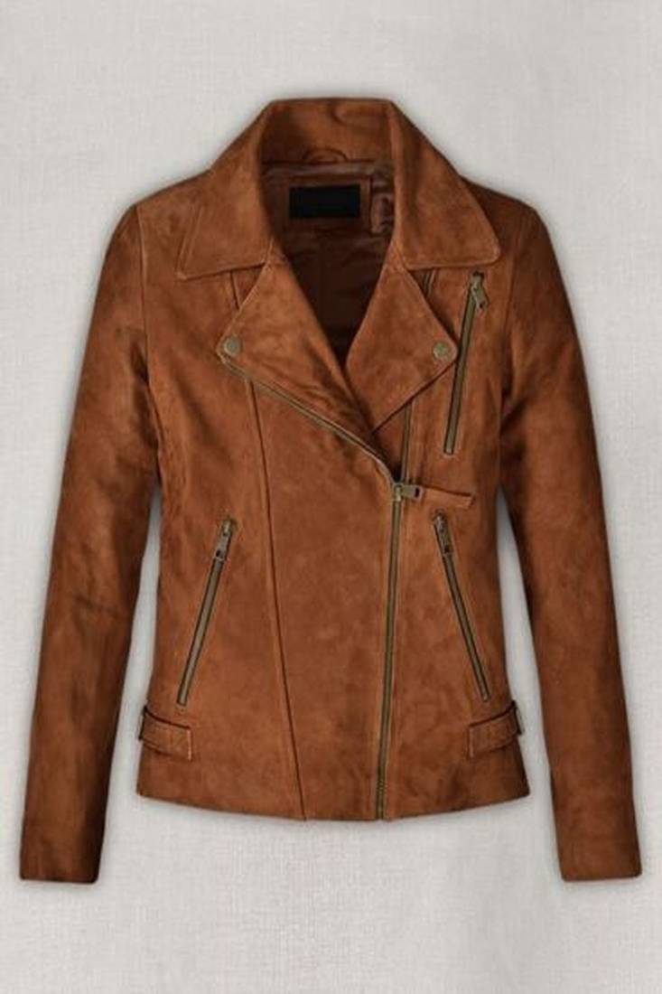women's brown premium lambskin leather jacket asymmetrical zip closure exclusive