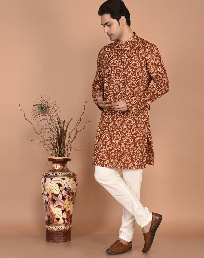 Men's  paisley print cotton kurta
