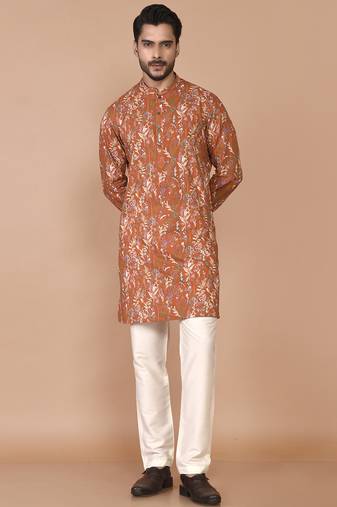 Men's floral printed cotton straight  kurta