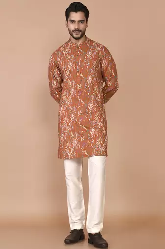 Men's floral printed cotton straight  kurta