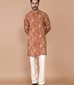 Men's floral printed cotton straight  kurta