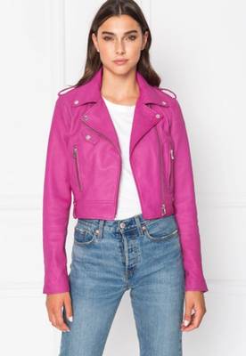 women's pink premium lambskin leather jacket asymmetrical zip closure premium 2