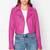 Women's pink lambskin leather jacket -asymmetrical  zipper  detail & waist belt style