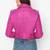 Women's pink lambskin leather jacket -asymmetrical  zipper  detail & waist belt style