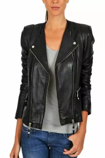 women's black lambskin leather biker jacket classic moto zip style genuine refined