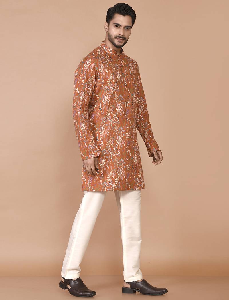Men's floral printed cotton straight  kurta