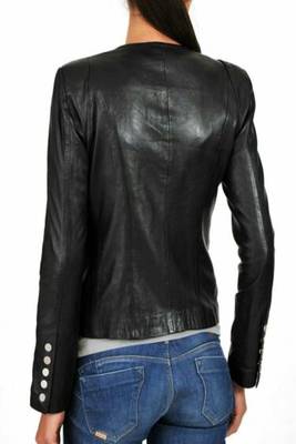women's black lambskin leather biker jacket classic moto zip style genuine refined 3