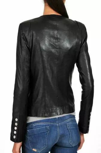 women's black lambskin leather biker jacket classic moto zip style genuine refined