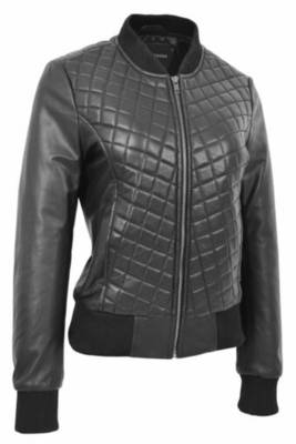 women's black premium lambskin leather jacket premium quilted design modern 3