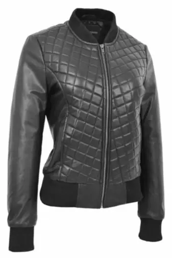 women's black premium lambskin leather jacket premium quilted design modern
