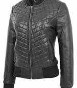 women's black premium lambskin leather jacket premium quilted design modern