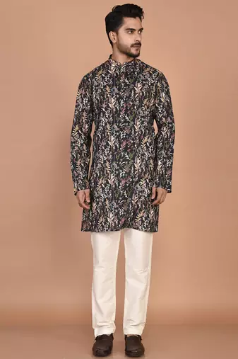 Men's floral printed cotton straight  kurta